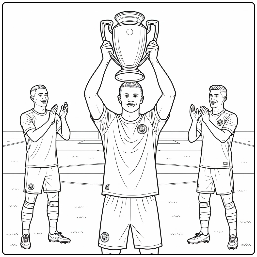 kleurplaat manchester city van aanvoerder met trofee