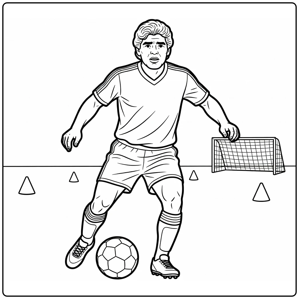kleurplaat maradona met Maradona bal controleren