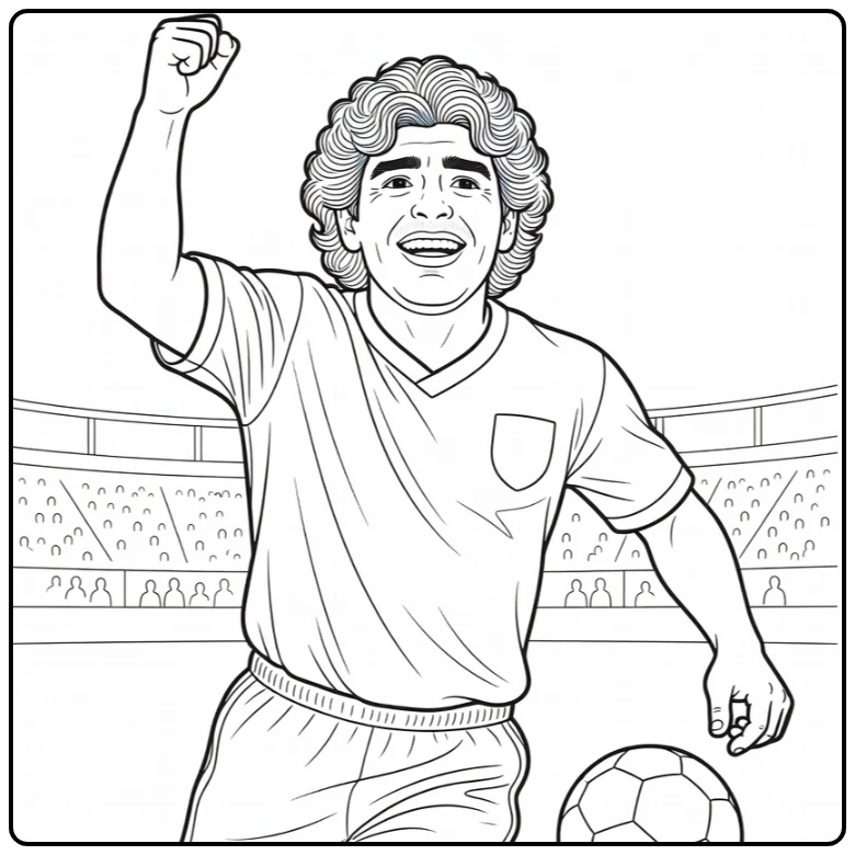 kleurplaat maradona van Maradona arm omhoog in viering
