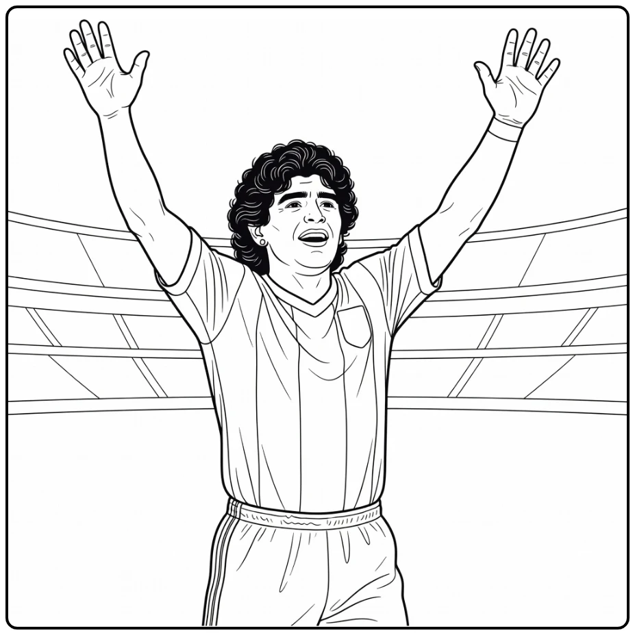 kleurplaat maradona viert goal met armen omhoog