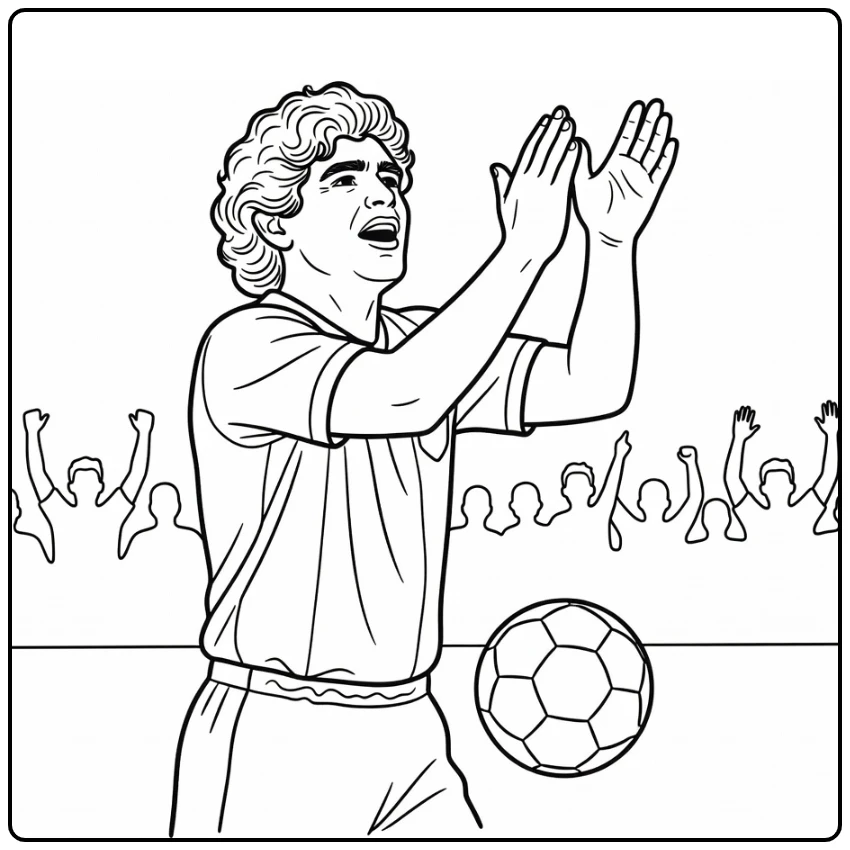 kleurplaat maradona juicht fans toe met krullend haar