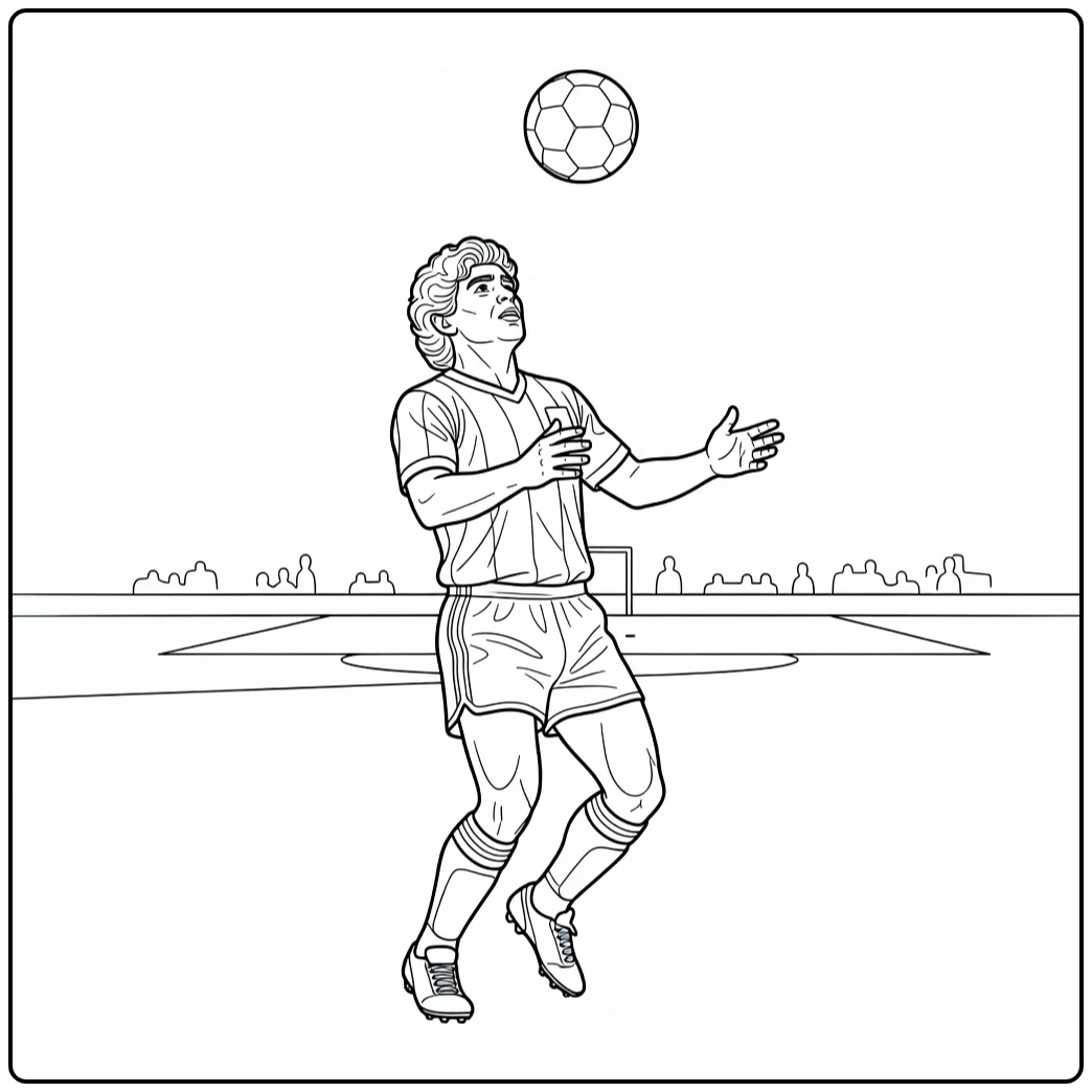 kleurplaat maradona Maradona balanceert voetbal met precisie