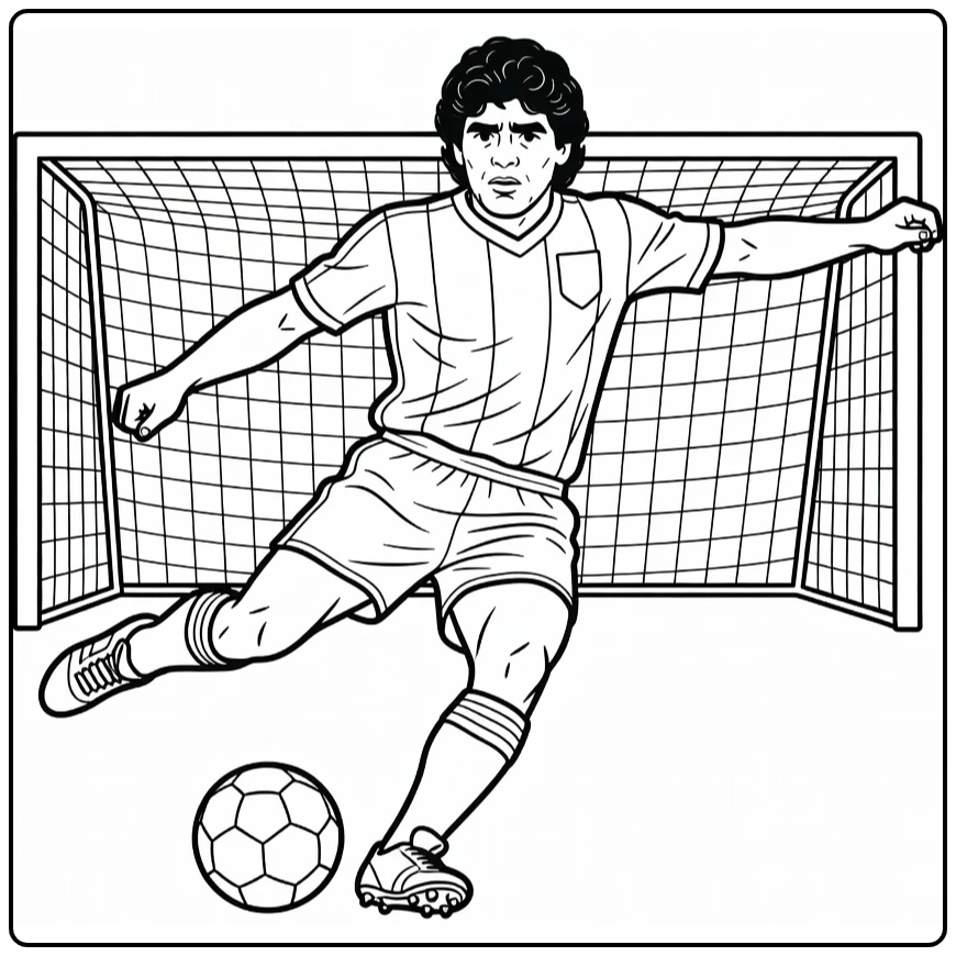 kleurplaat maradona Diego Maradona schiet linksvoetig op doel