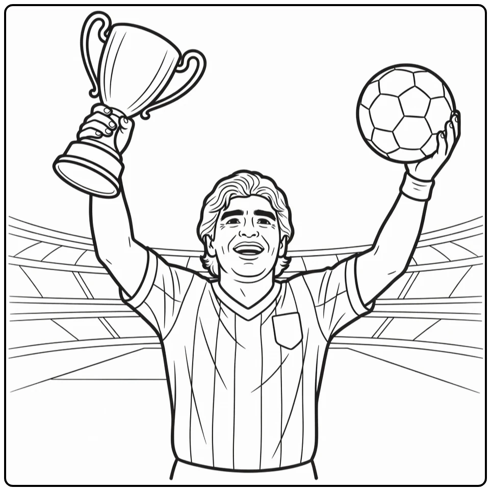 kleurplaat maradona Diego Maradona trofee voetbal stadion