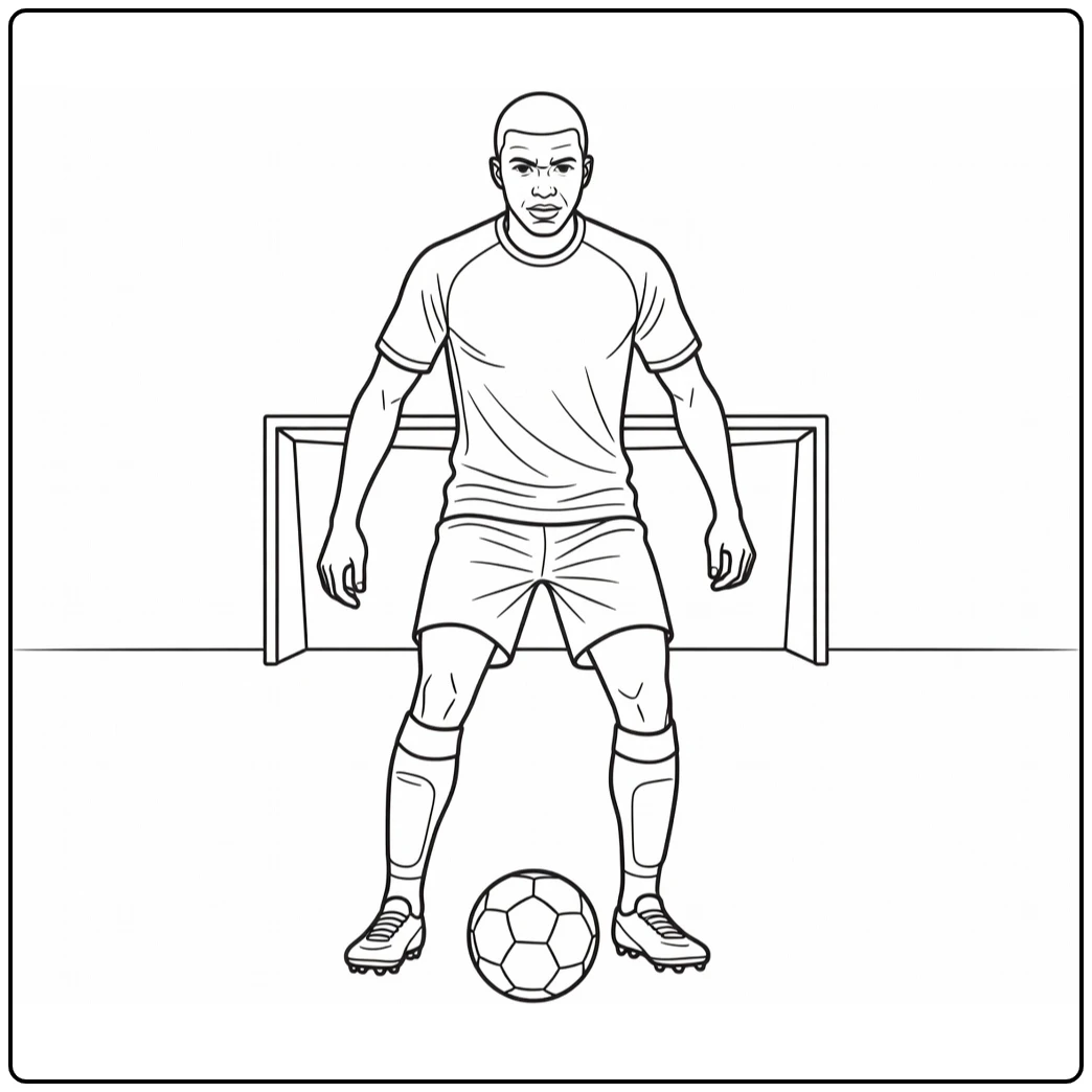 kleurplaat mbappe neemt strafschop met gefocuste blik