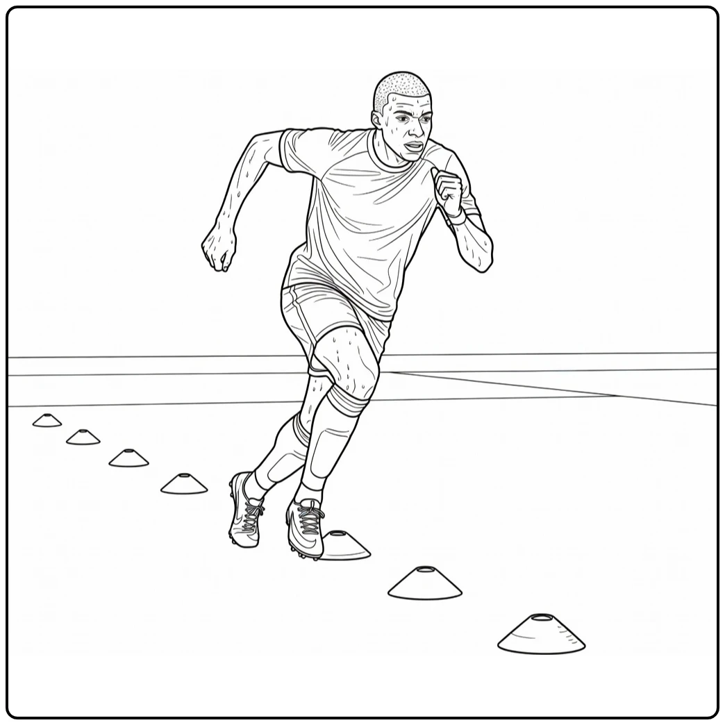 kleurplaat mbappe van Mbappé sprintend tussen pionnen