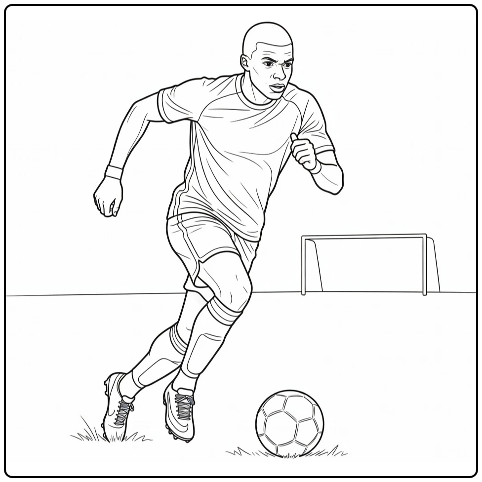 kleurplaat mbappe van Mbappé sprintend met bal
