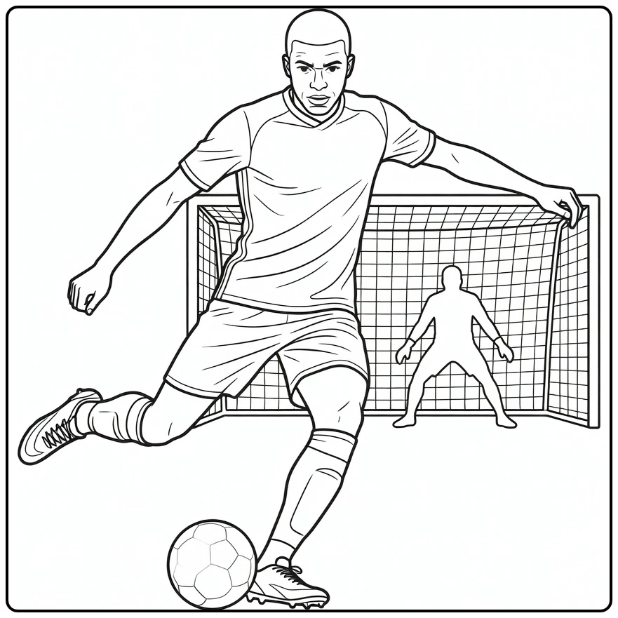 kleurplaat mbappe van Mbappe schietend met rechtervoet