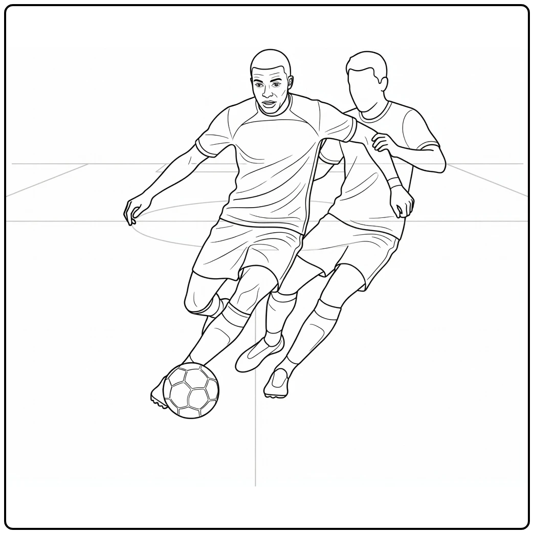 kleurplaat mbappe dribbelt langs verdediger