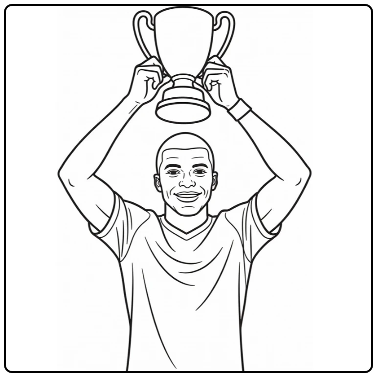 kleurplaat mbappe Mbappé tilt trofee trots omhoog