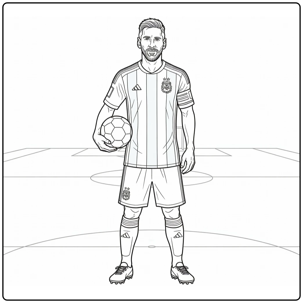 kleurplaat messi argentina met bal onder arm
