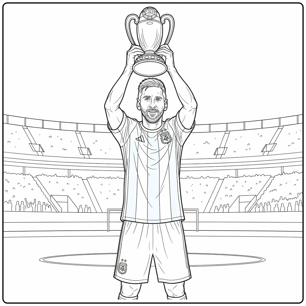kleurplaat messi argentina Messi tilt trofee in zegepose