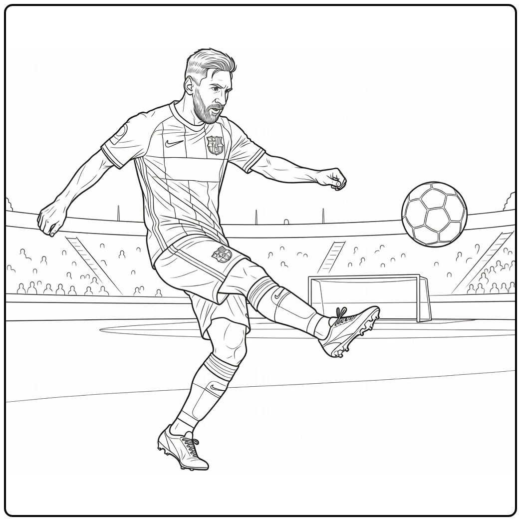 kleurplaat messi barcelona Messi bij precieze vrije trap