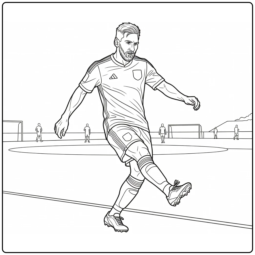 kleurplaat messi met precieze linkse pass
