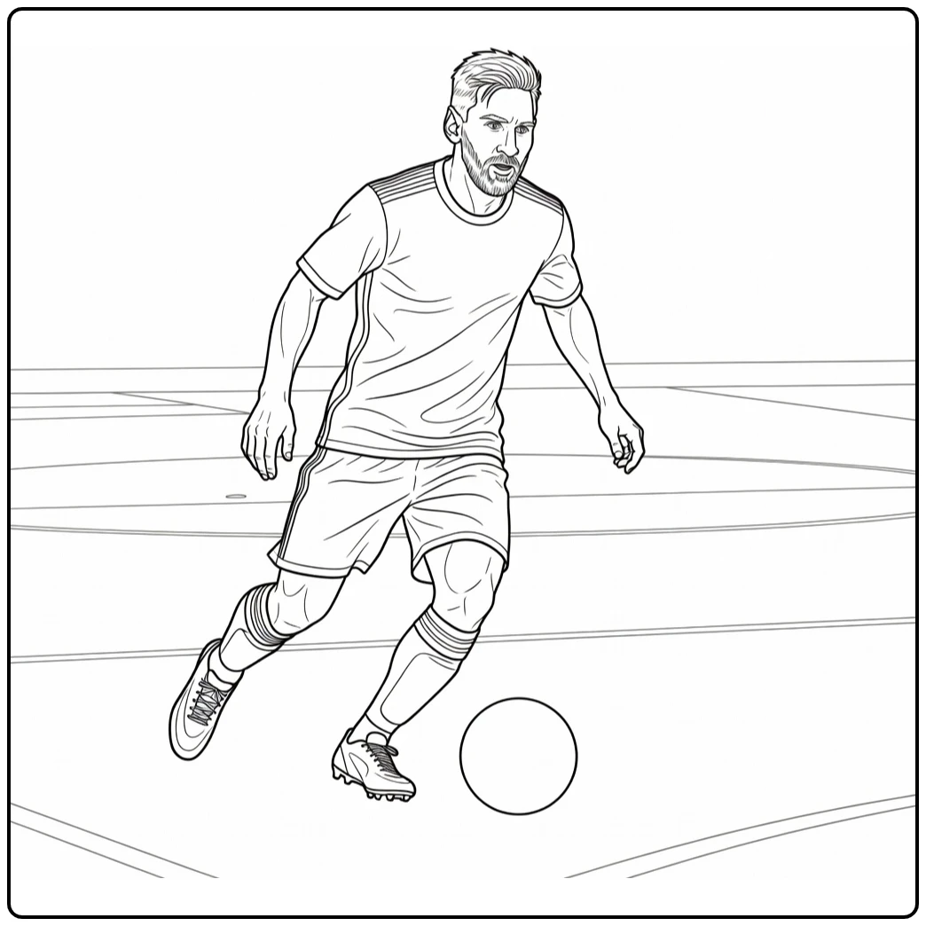 Kleurplaat messi Messi dribbelt bal met linkervoet