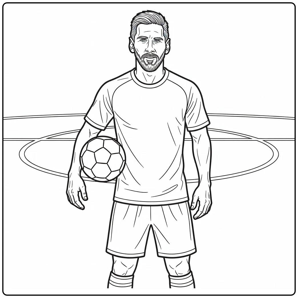 kleurplaat messi Messi als captain met bal onder arm