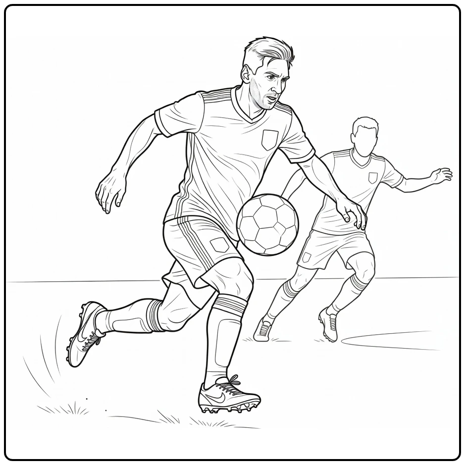 kleurplaat messi sprintend met snelle voetbewegingen
