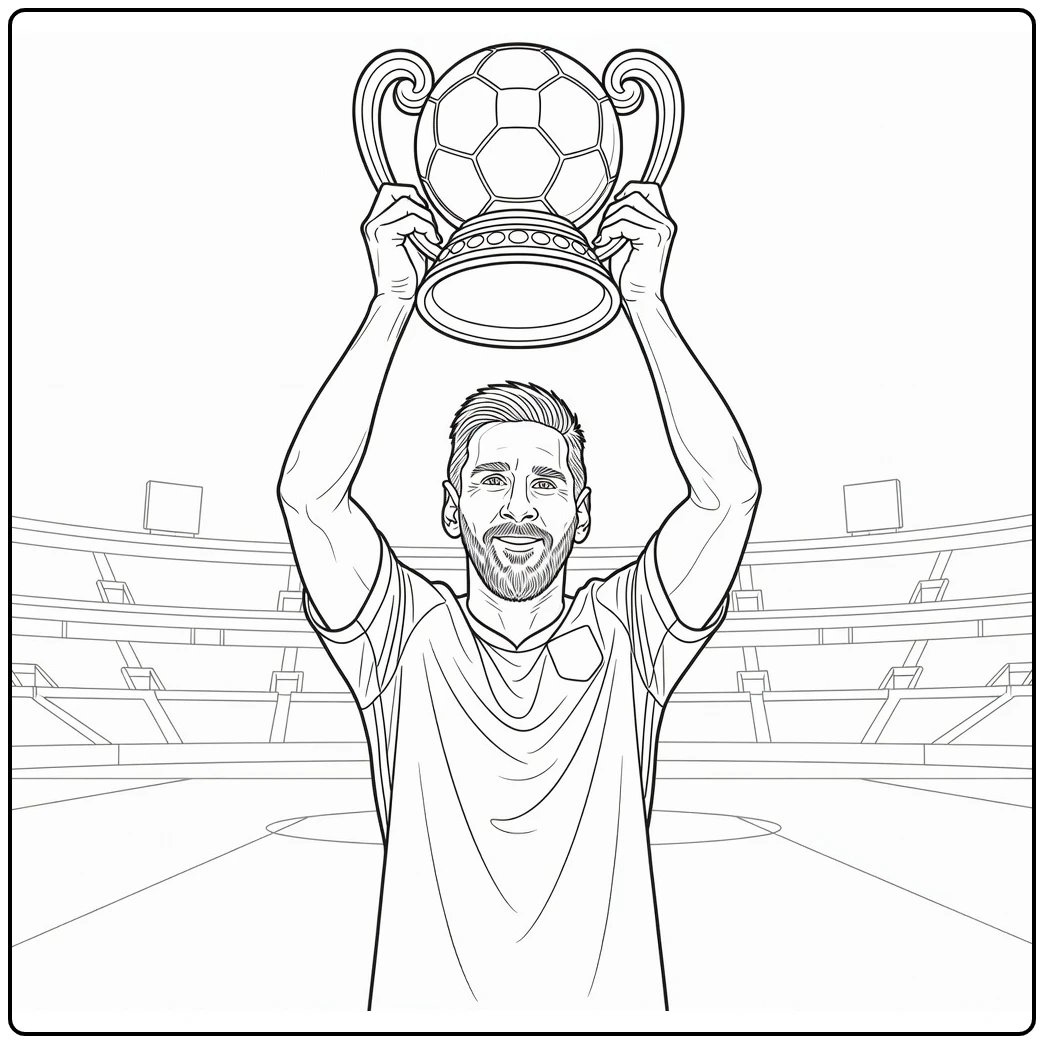 kleurplaat messi tilt trofee in stadion
