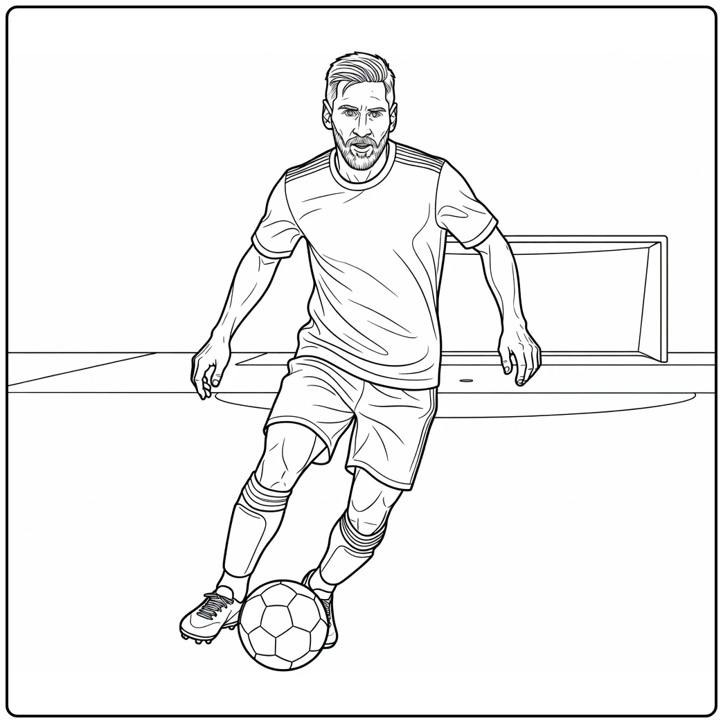 kleurplaat messi Lionel Messi dribbelt met de bal