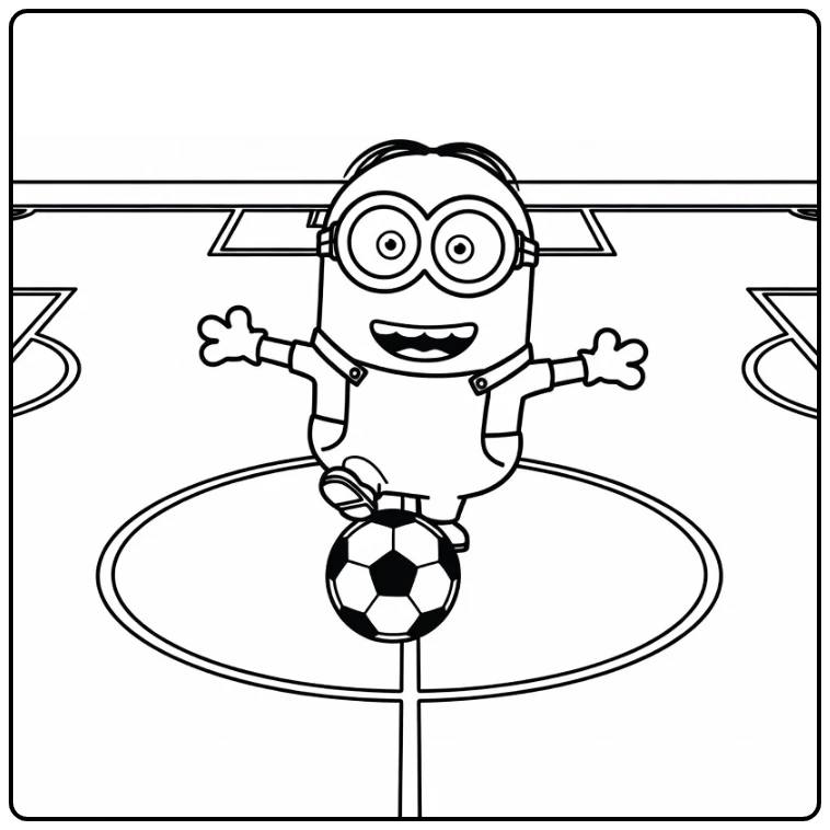 kleurplaat minions voetbal van blije minion met bal