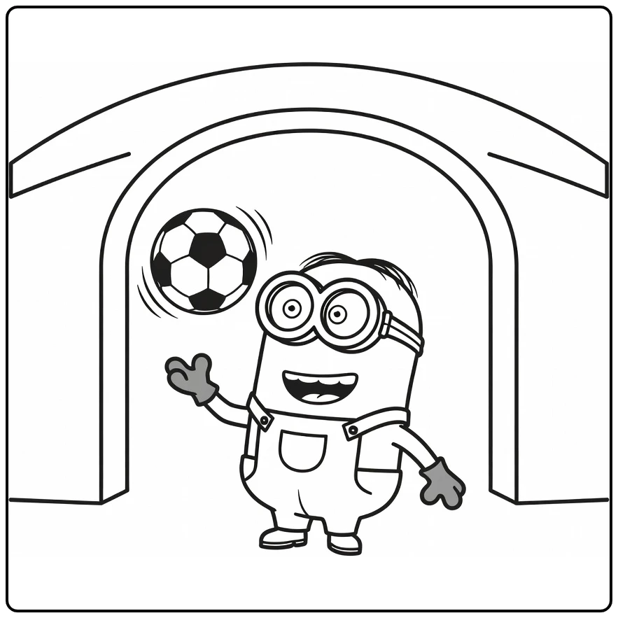 kleurplaat minions voetbal minion jongleert bal onder boog