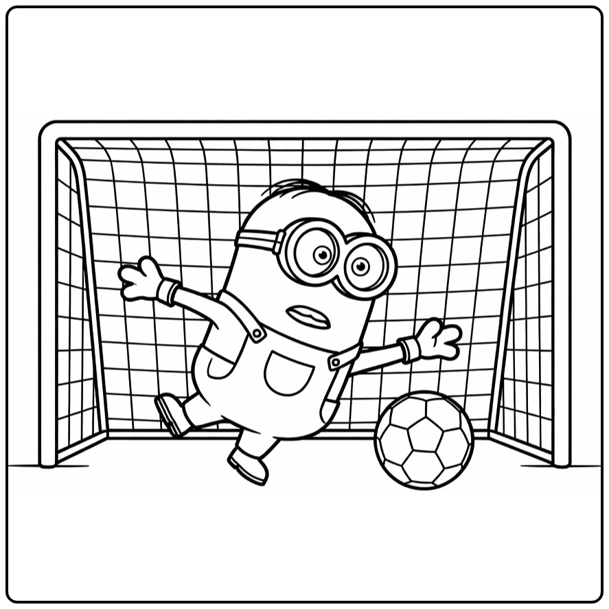 kleurplaat minions voetbal van duikende Minion keeper