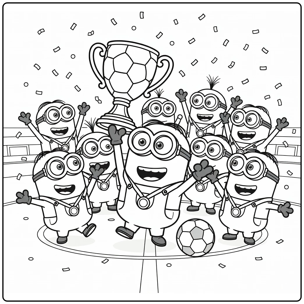 kleurplaat minions voetbal van minions met trofee