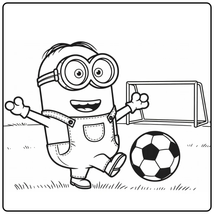 kleurplaat minions voetbal minion schopt bal naar goal