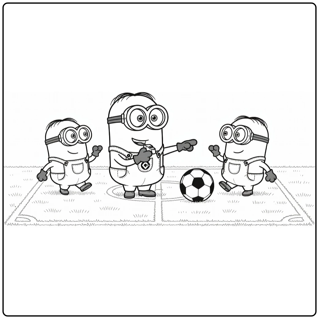 kleurplaat minions voetbal met Minion scheidsrechter en bal