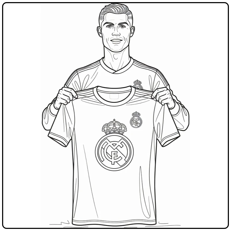 kleurplaat real madrid shirt met speler en clubembleem
