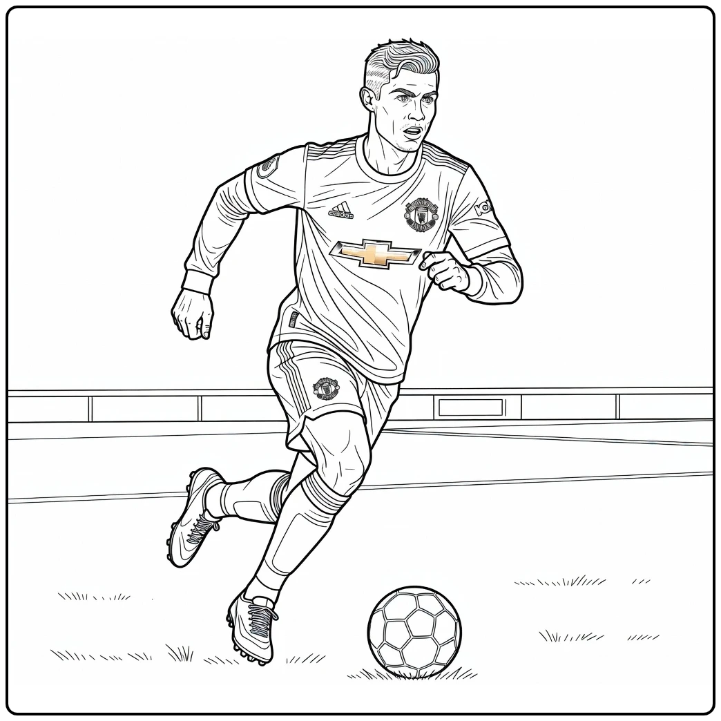 kleurplaat ronaldo manchester united sprintend met bal