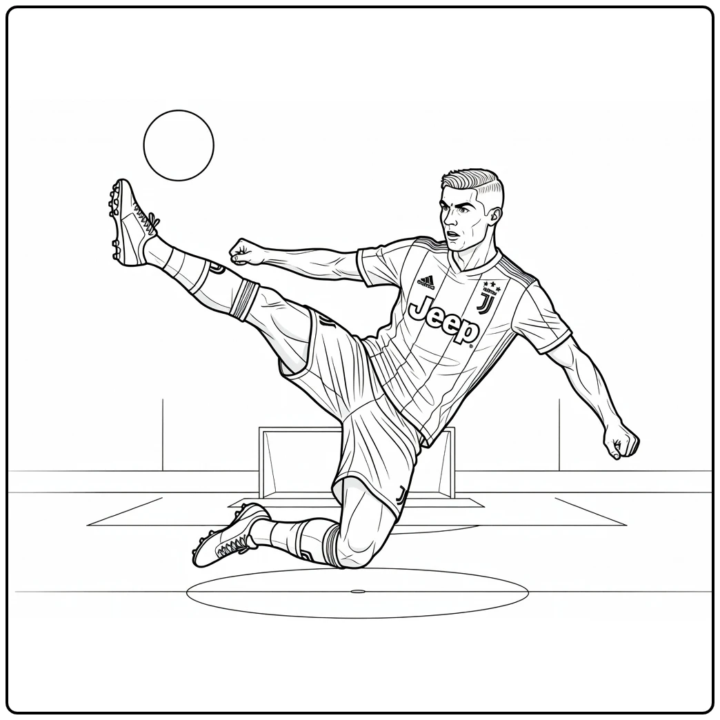 kleurplaat ronaldo omhaal met Ronaldo's krachtige overhead