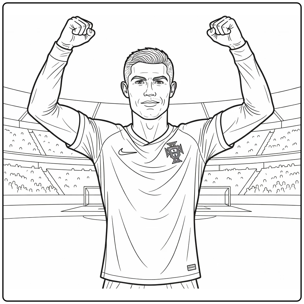 kleurplaat ronaldo portugal Ronaldo viert goal met armen omhoog