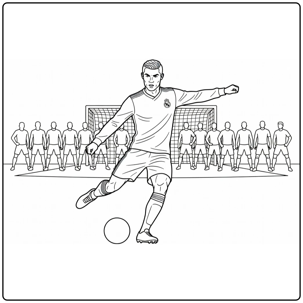 kleurplaat ronaldo real madrid met Ronaldo in vrije trap pose