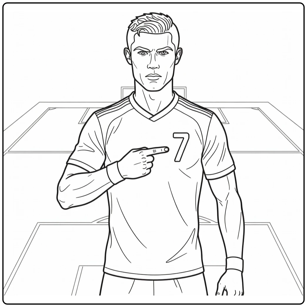kleurplaat ronaldo shirt van Cristiano Ronaldo die trots wijst