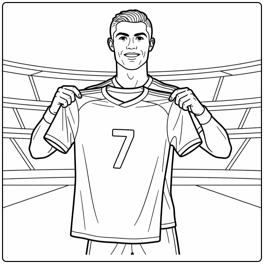 kleurplaat ronaldo shirt Cristiano Ronaldo met shirt omhoog
