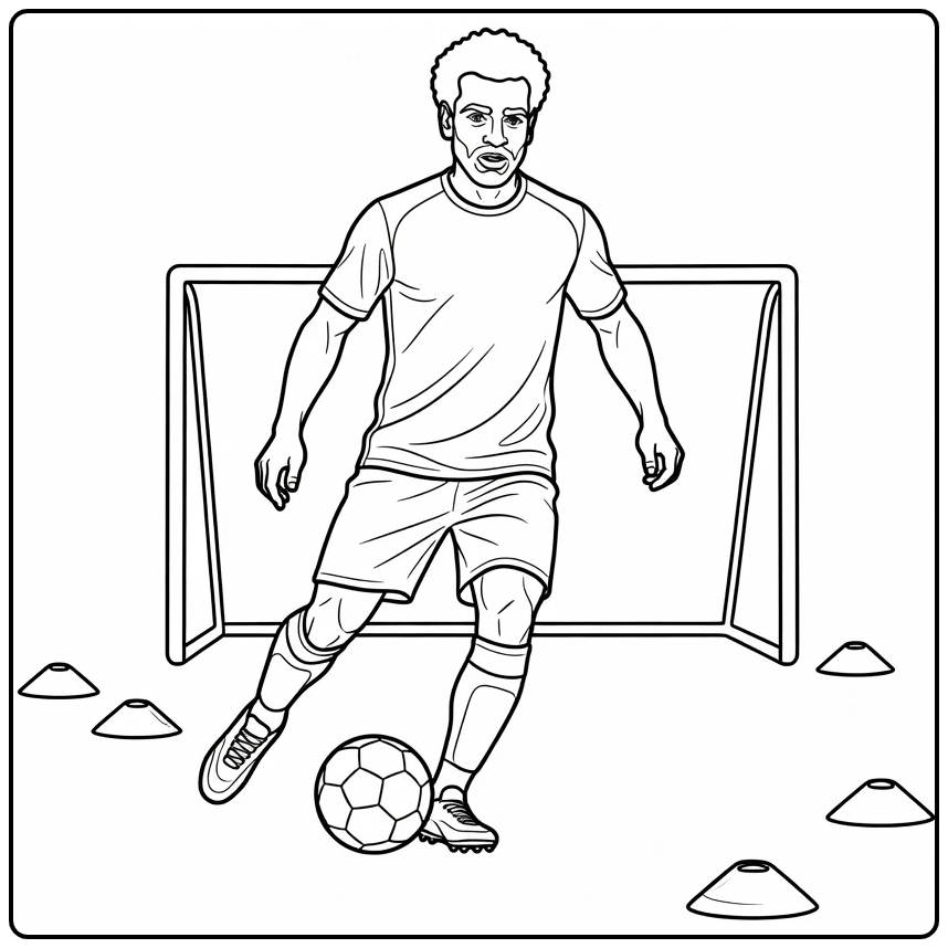 kleurplaat salah met balcontrole tijdens training