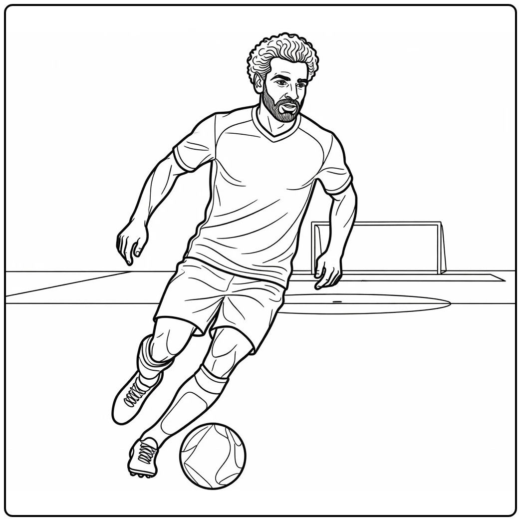 kleurplaat salah Mohamed Salah dribbelt bal vooruit