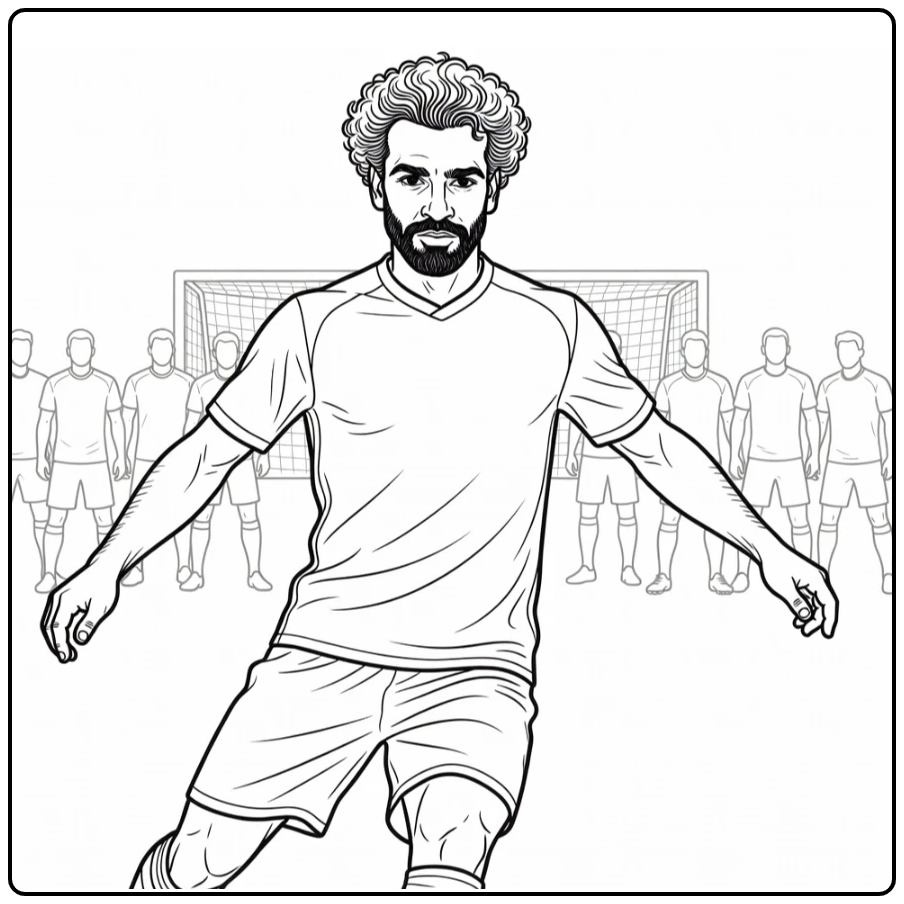 kleurplaat salah Mohamed Salah bij vrije trap met doel