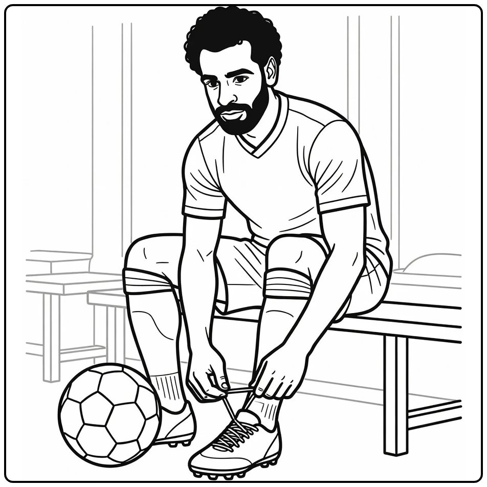 kleurplaat salah Mohamed Salah strikt laarzen op bank