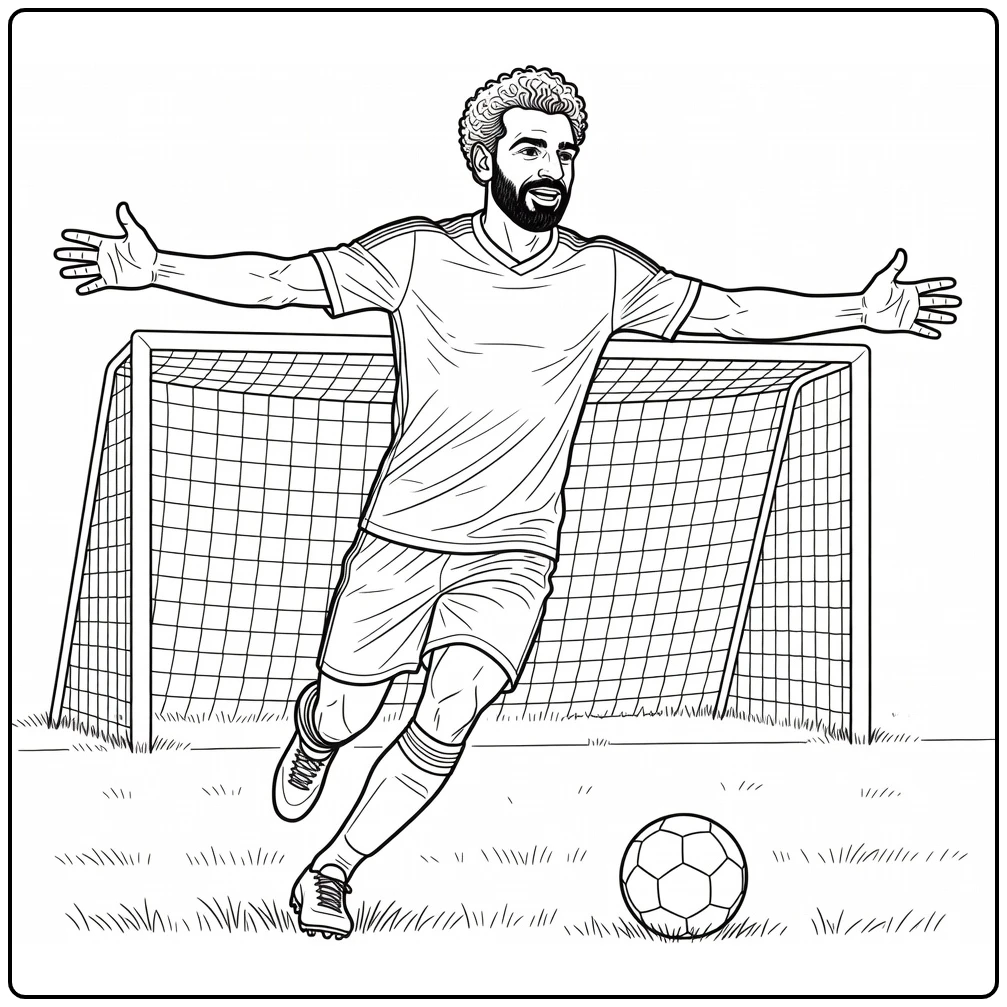 kleurplaat salah Mohamed Salah viert met armen gespreid
