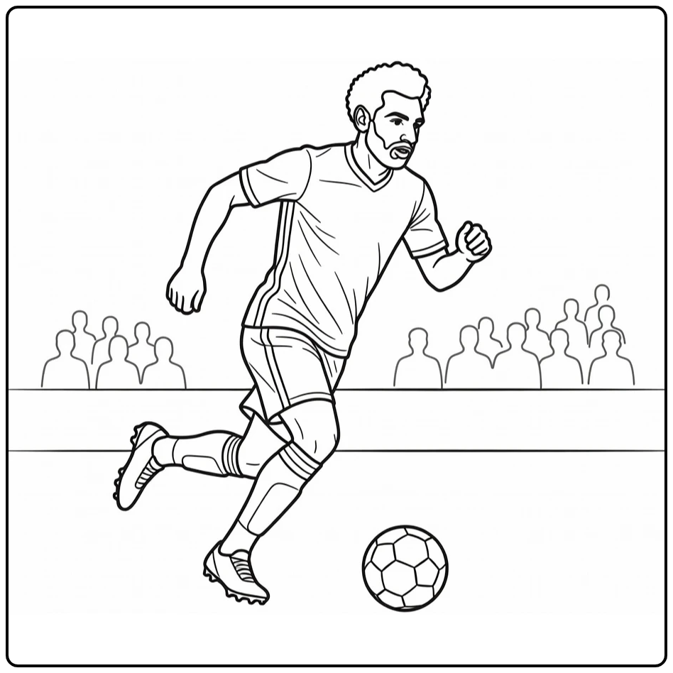 kleurplaat salah Mohamed Salah sprintend met bal