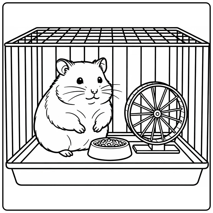 kleurplaat schattige dieren ronde hamster in kooi
