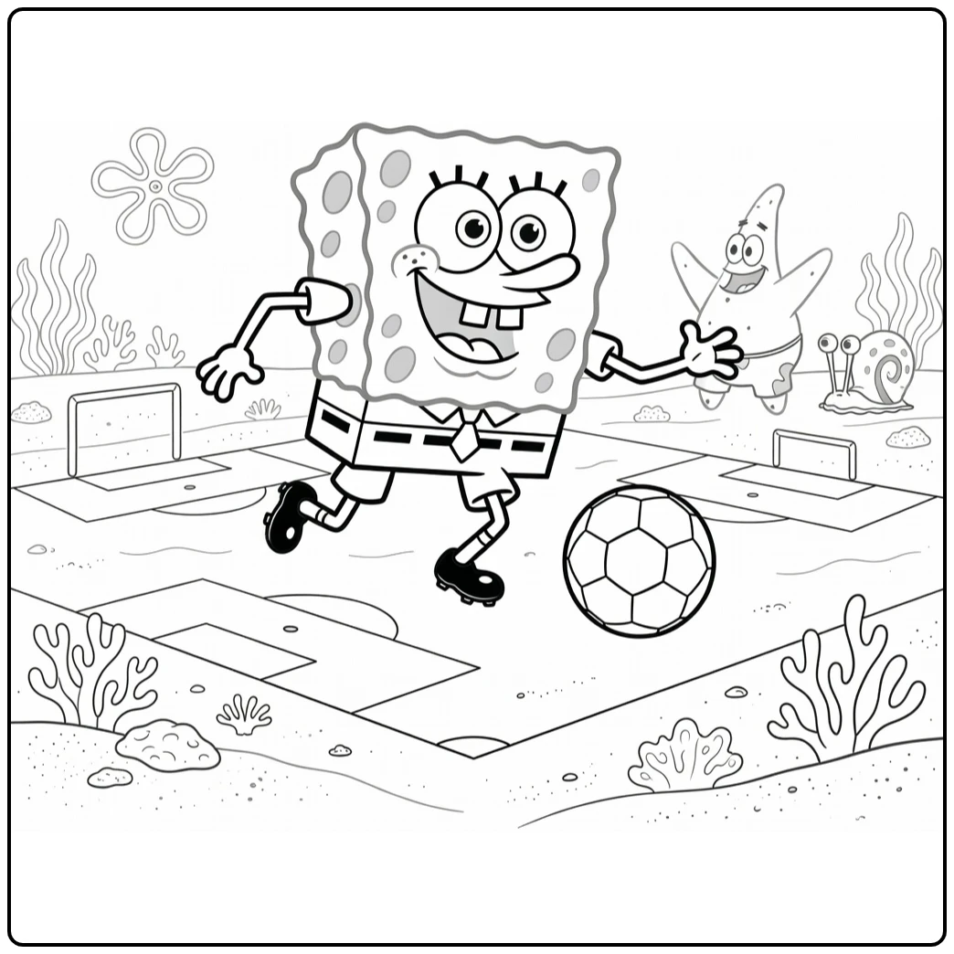 kleurplaat spongebob voetbal SpongeBob als vrolijke voetballer