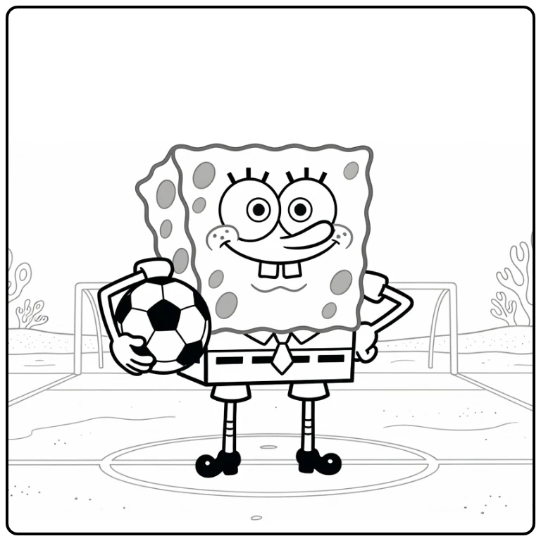 kleurplaat spongebob voetbal met SpongeBob als aanvoerder