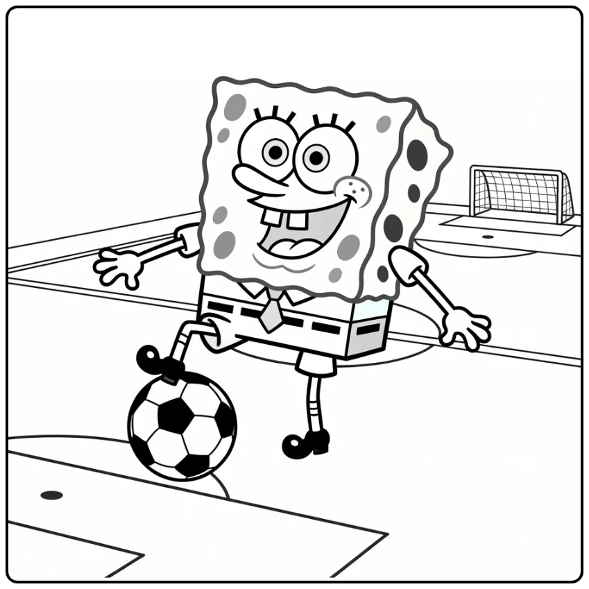 kleurplaat spongebob voetbal SpongeBob balanceert bal