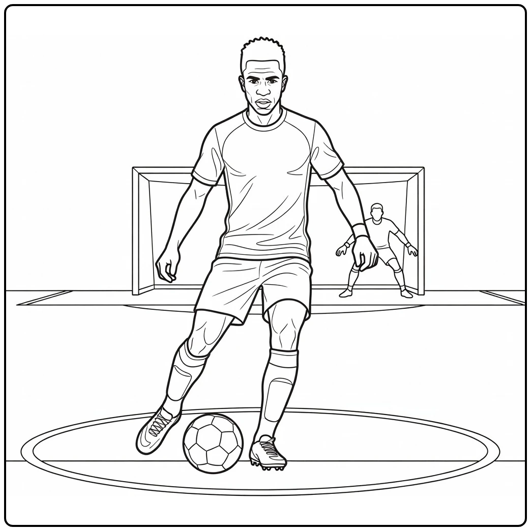 kleurplaat vini jr penalty nemen met keeper