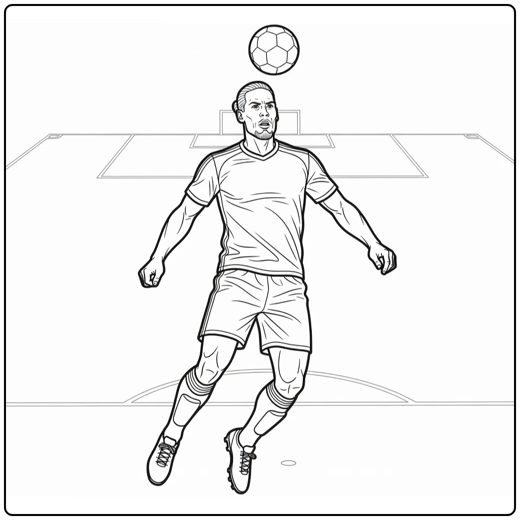 kleurplaat virgil van dijk springend om de bal te koppen