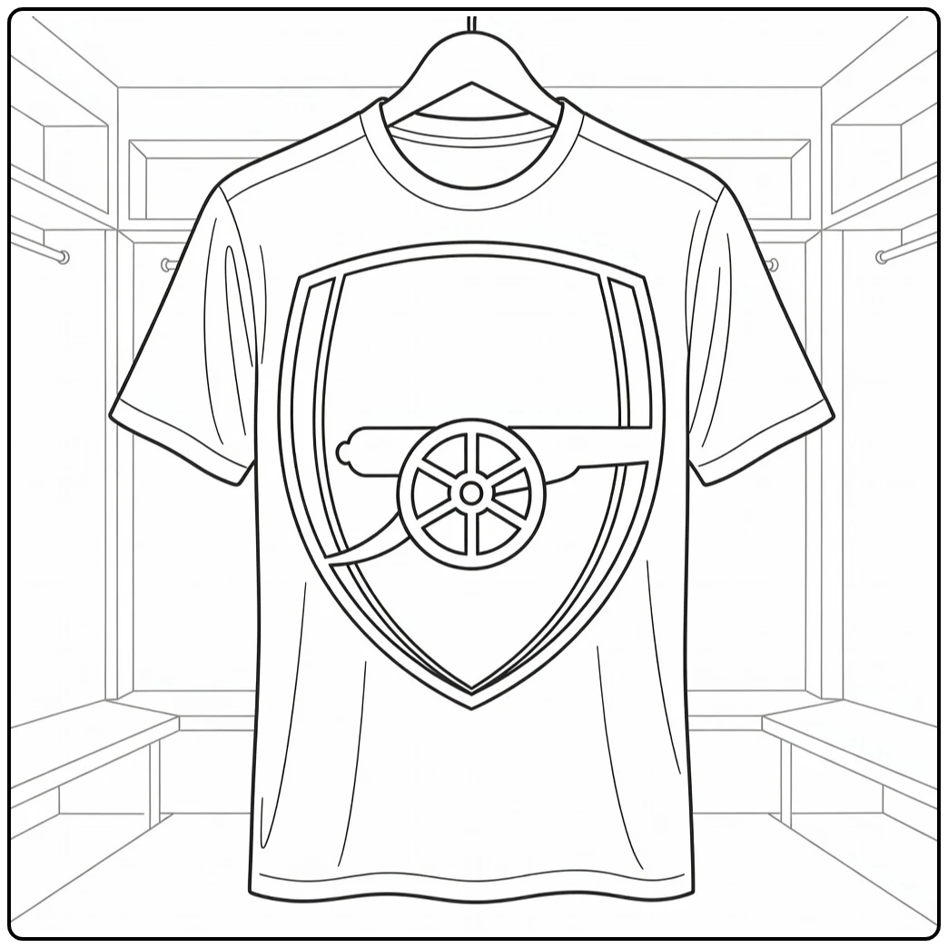kleurplaat voetbal logo met kanon op jersey in kleedkamer