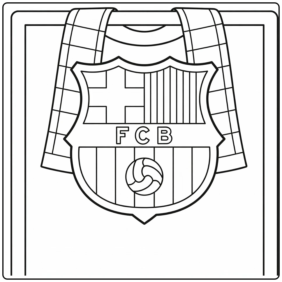 kleurplaat voetbal logo met Barcelona schild op sjaal